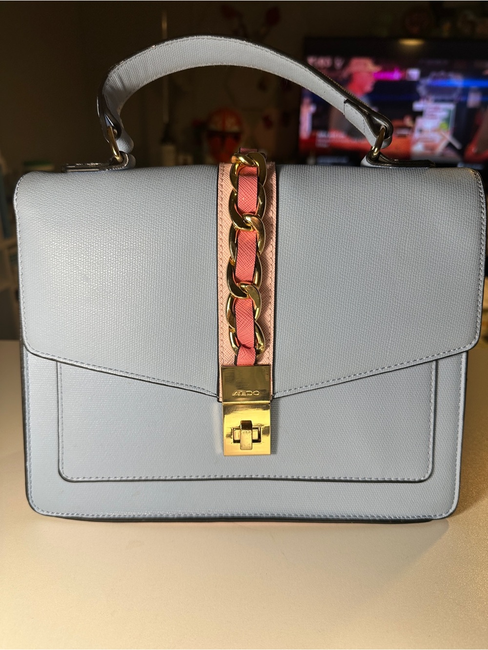 ALDO Satchel with Pink Trim and Gold Hardware